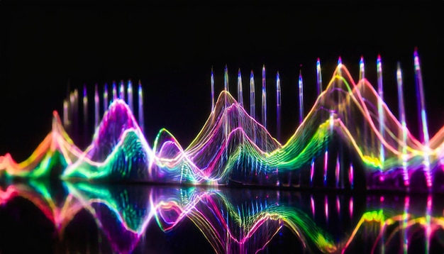 holographic abstract electric frequency shapes on a black background