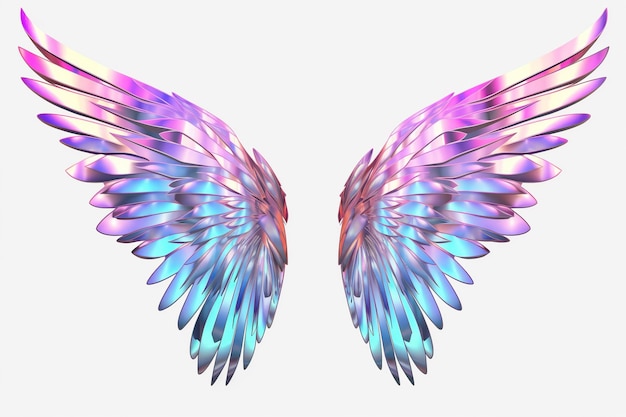 Holographic angel wings on a white background