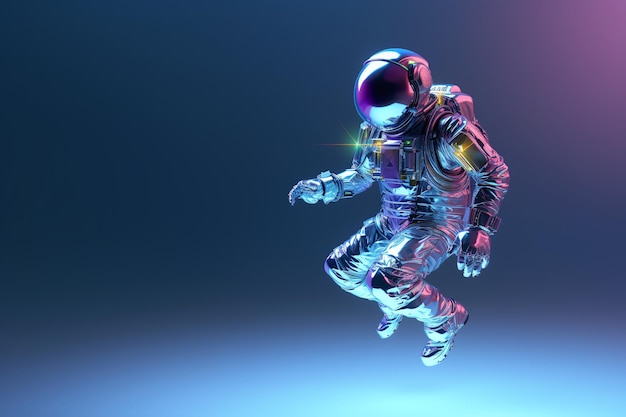 Holographic Astronaut 3D Rendering Floating in Space on a Gradient Background Generative AI