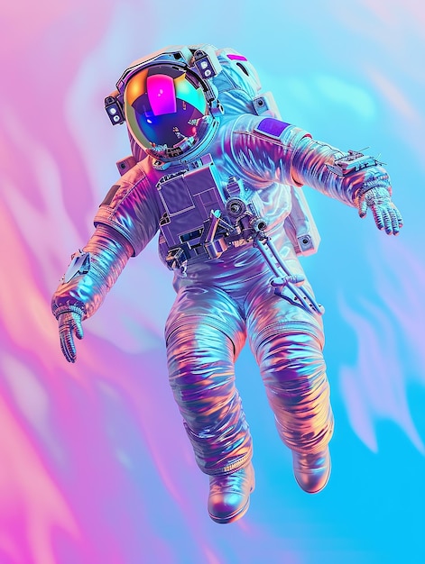 Holographic Astronaut Depiction Against a Vibrant Gradient Background Generative AI