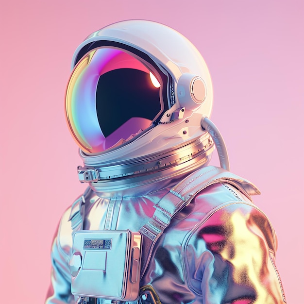 Фото Голографический портрет астронавта, показанный в ярких оттенках на градиентном фоне