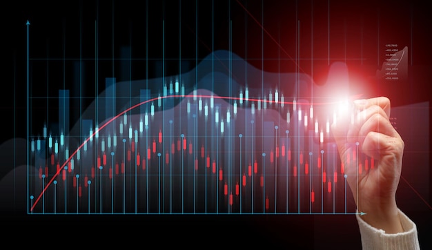 상승률 및 지표가 있는 홀로그램 차트 비즈니스 성장 개념 높은 수익성 성공적인 시작 환율의 성장