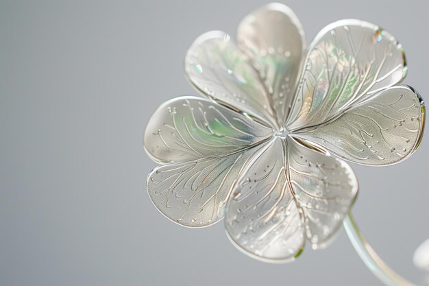 holographic clover in silver color on white background