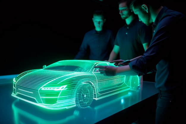 AIが生成した電気自動車のホログラフィックデザイン