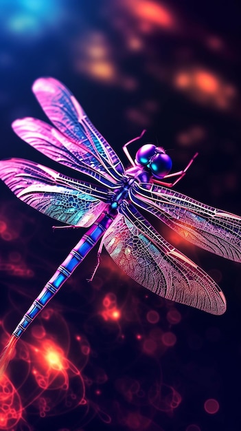 Photo holographic dragonfly background texture generative ai