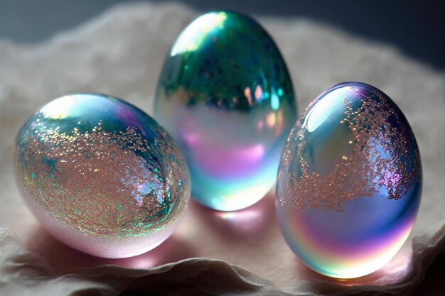 Holographic Easter eggs Vibrant iridescent colors Happy Easter Day Trendy design Generative AI