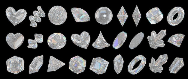 holographic element set pack isolated background 3d rendering
