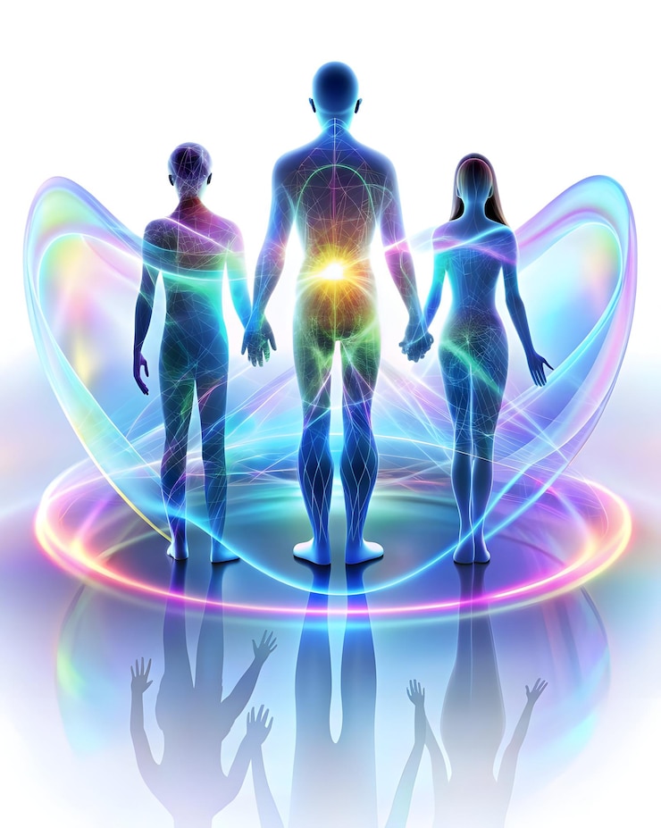 फोटो holographic family harmony with glowing waves concept for wellness campaigns a holographic image of