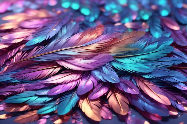 Photo holographic feather background iridescent feather wallpaper iridescent feathers background iridescent feather texture ai generative