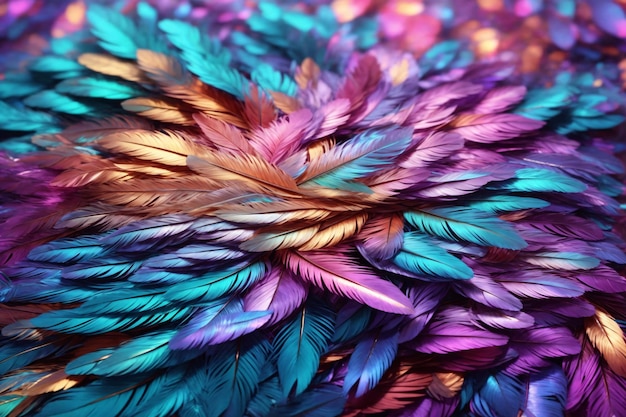 Holographic Feather Background Iridescent Feather Wallpaper Iridescent Feathers Background Iridescent Feather Texture AI Generative