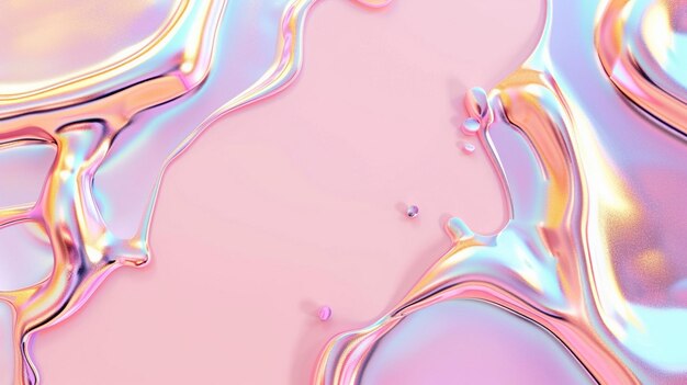 Photo holographic foil abstract liquid blob frame on pastel background