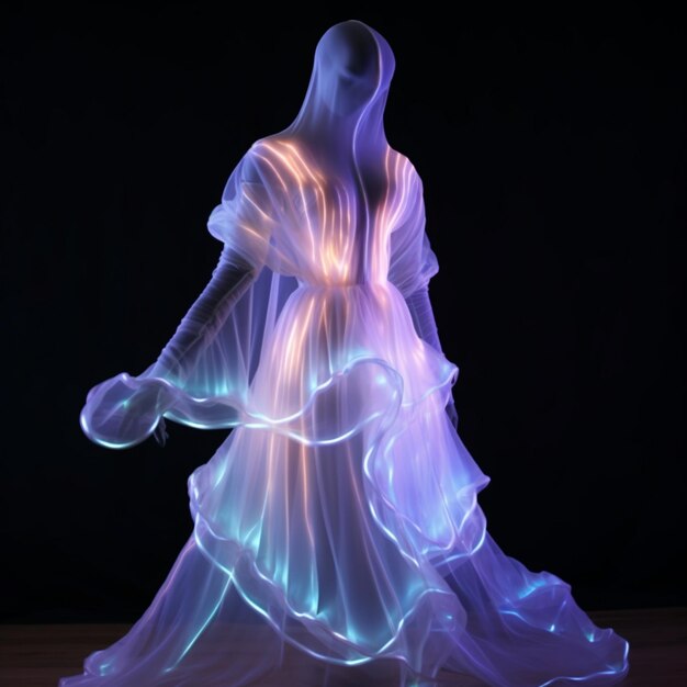 Фото Голографическое футуристическое платье призрака с люминесценцией, созданное искусством аи