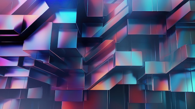 Holographic geometric glossy shapes abstract background Generative AI design