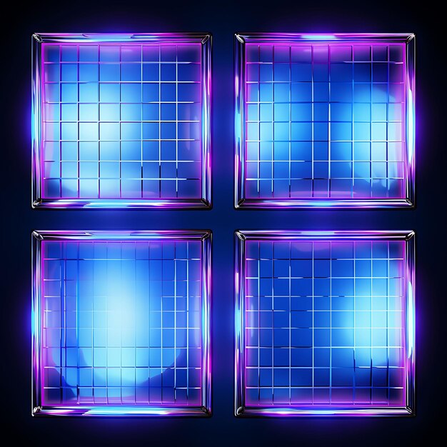 A holographic grid frame neon signs electric blue color theme 2d clipart tshirt overlay concept