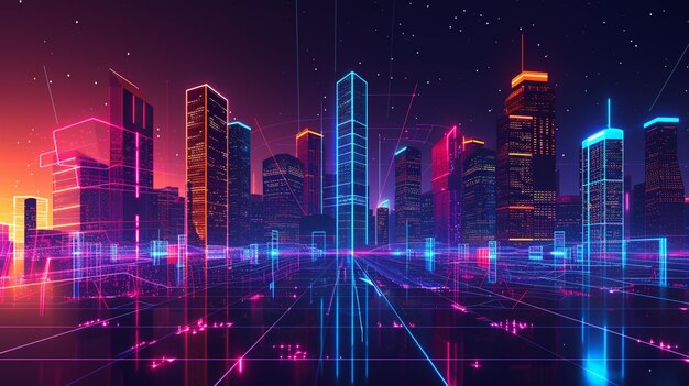 holographic illustration of city
