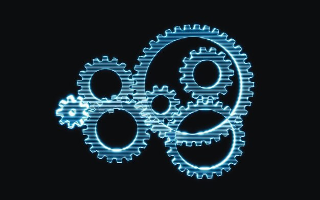 Holographic image of gear futuristic element 3d rendering