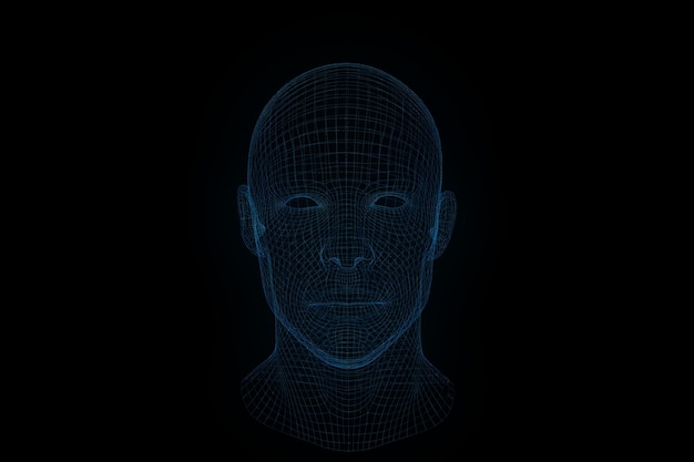 holographic image of a person's face. modern technologies.