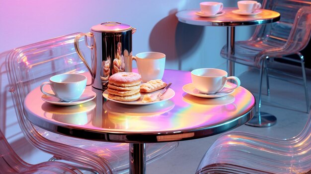 Holographic industrial cafe futuristic holographic cafe