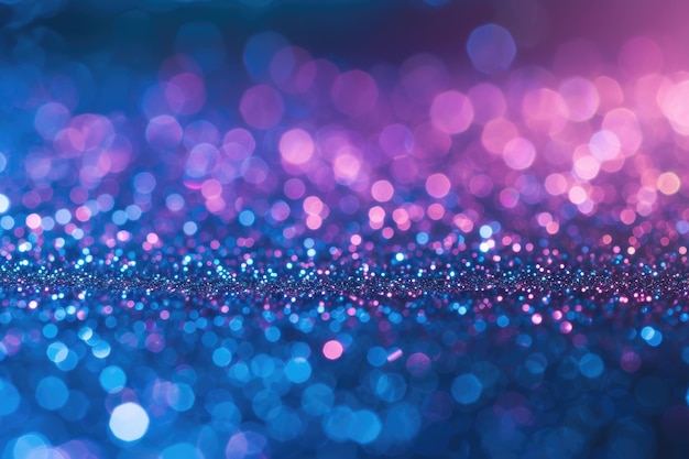 Photo holographic iridescent abstract glitter background in blue purple color with fine blurred texture