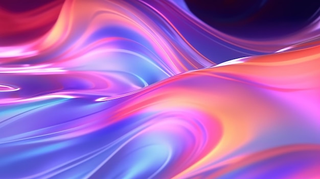 Holographic iridescent neon curved wave generative ai