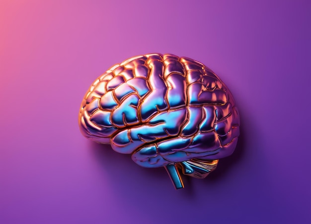 holographic metal brain purple gradient background