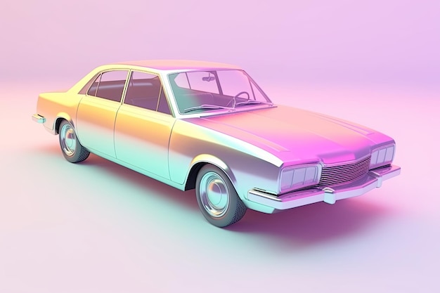 Holographic metallic 3d retro car pastel colors