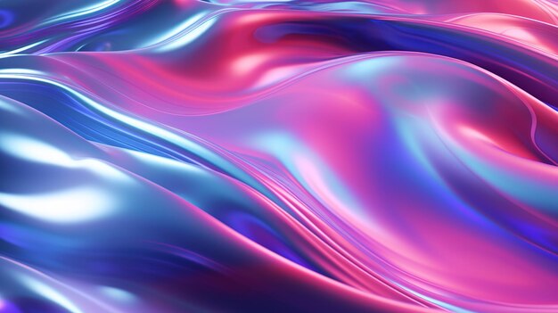Holographic neon chrome gradient waves Colorful psychedelic abstract background cyberpunk style