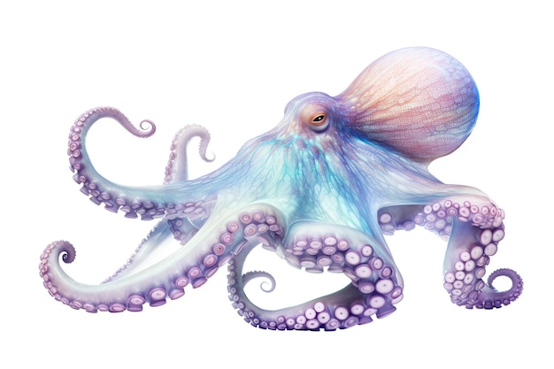 Holographic octopus on a white background