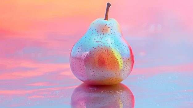 Holographic Pear Duo on Glossy Surface Bokeh Light Dreamland