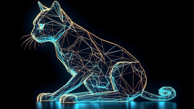 Holographic polygon 3d cat illustration generative ai