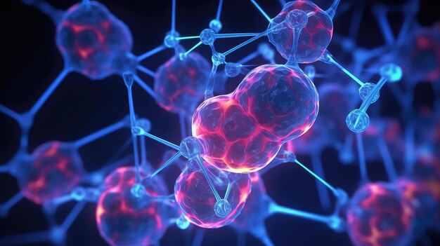 Holographic projection of a complex molecule scientific research digital render