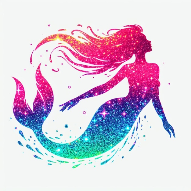 Photo holographic silhouette of a mermaid