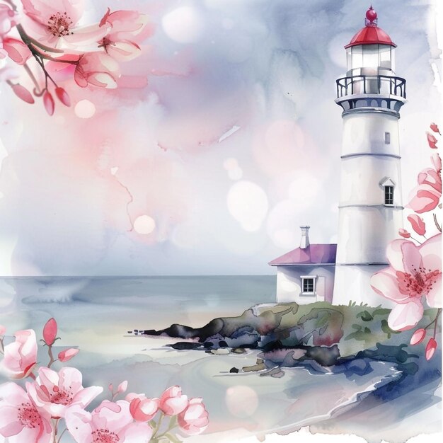 Holographic Spring Lighthouse Background