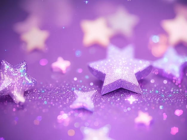 Holographic stars on trendy purple background