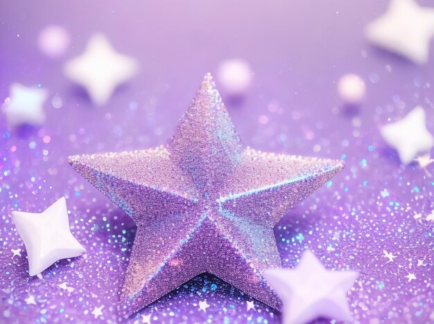 Holographic stars on trendy purple background