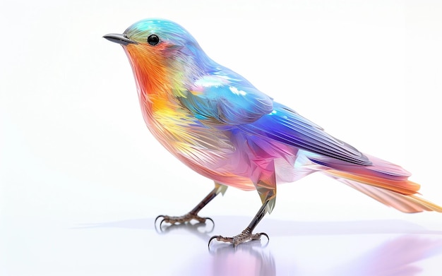 Holographic translucent glass bird rainbow spectroscopy effect on white background