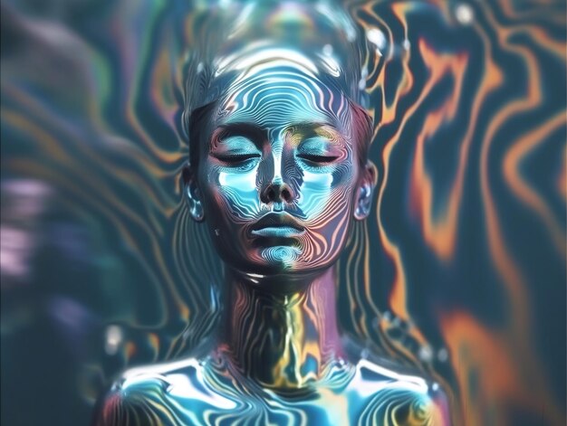 Holographic Water Woman With Iridescent Patterns and Textures Generative AI