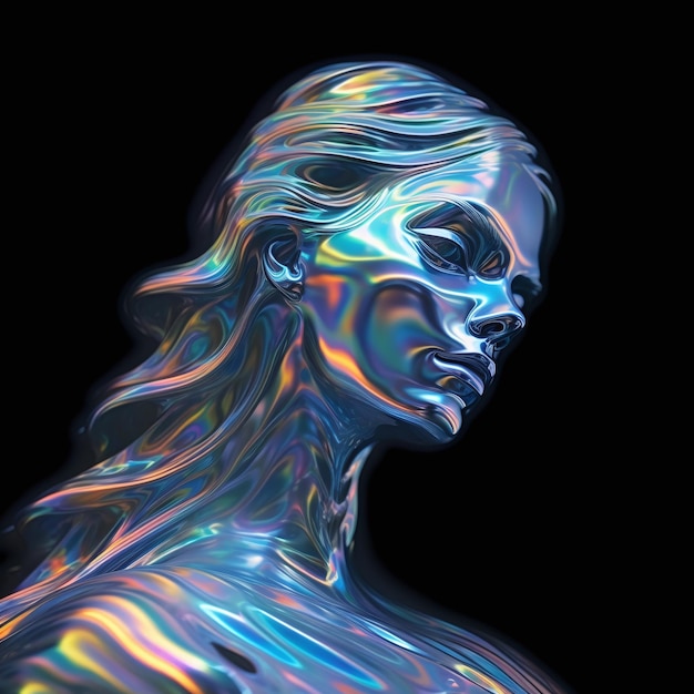 Голографическая Водная Женщина с радужными узорами и текстурами Генеративный ИИ