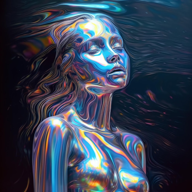 Holographic Water Woman With Iridescent Patterns and Textures Generative AI