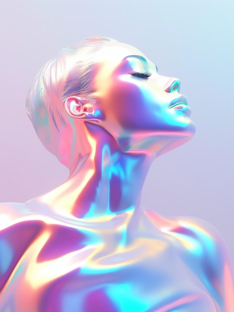 Holographic Woman Shining in Radiant Colors Against a Gradient Background Generative AI