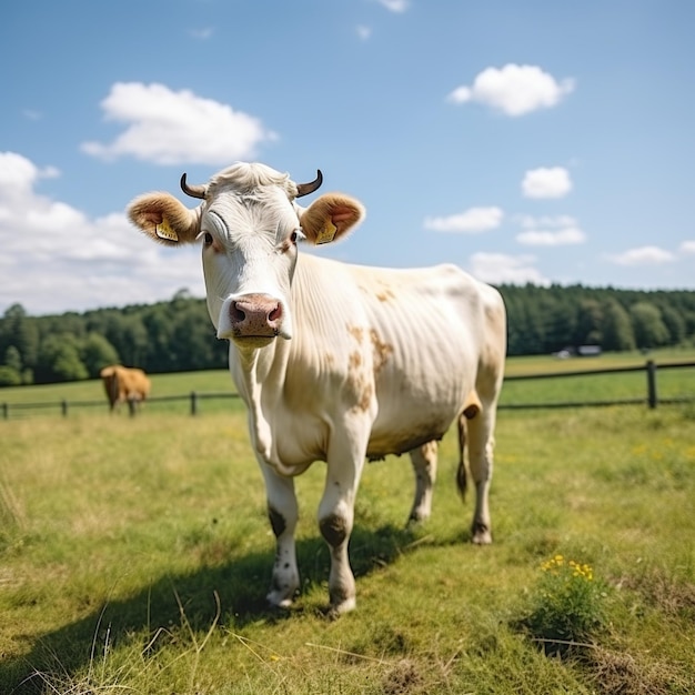 晴れた日に緑の草原に立っているホルシュタイン牛