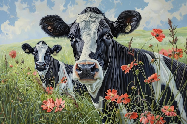 Photo holstein cows in the meadow