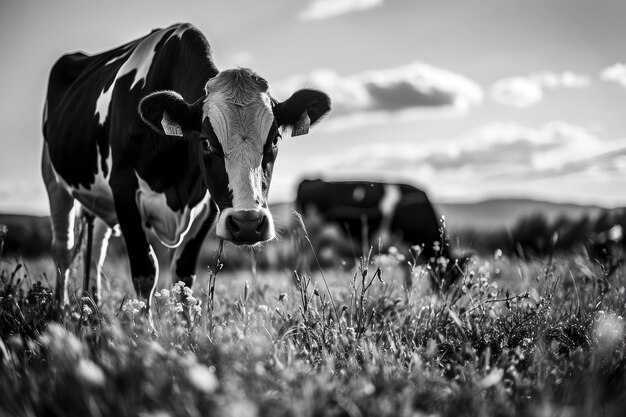 Holstein Friesian cows grazing on farmland