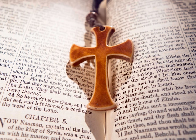 Holy Bible Christian Religion book and Cross