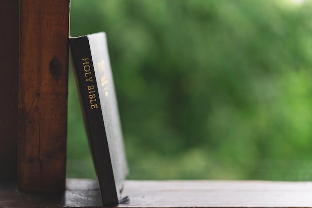 the holy bible reading the bible concept for faith spirituality and religion