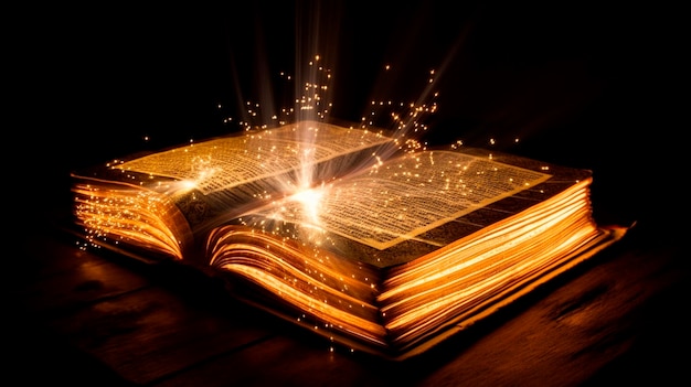 Holy Bible with light emitting from it Generative AI