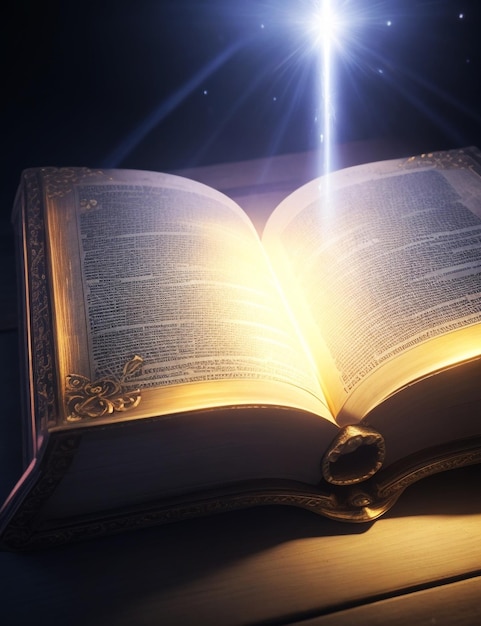 Holy Bible with light emitting from it