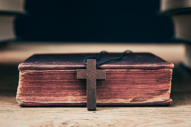 Holy Bible with wooden cross