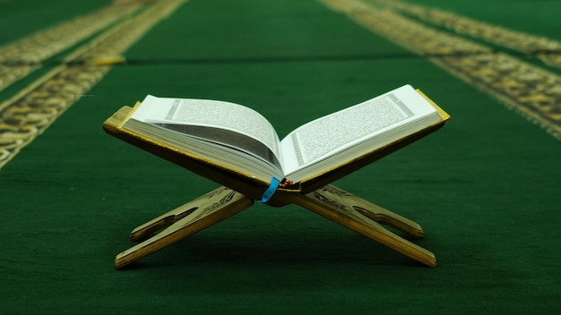 A holy book on a stand in a mosque