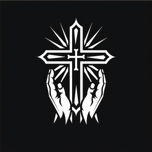성 십자가 클랜 배지와 십자가와 기도 손으로 장식 크리에이티브 로고 디자인 문신 윤